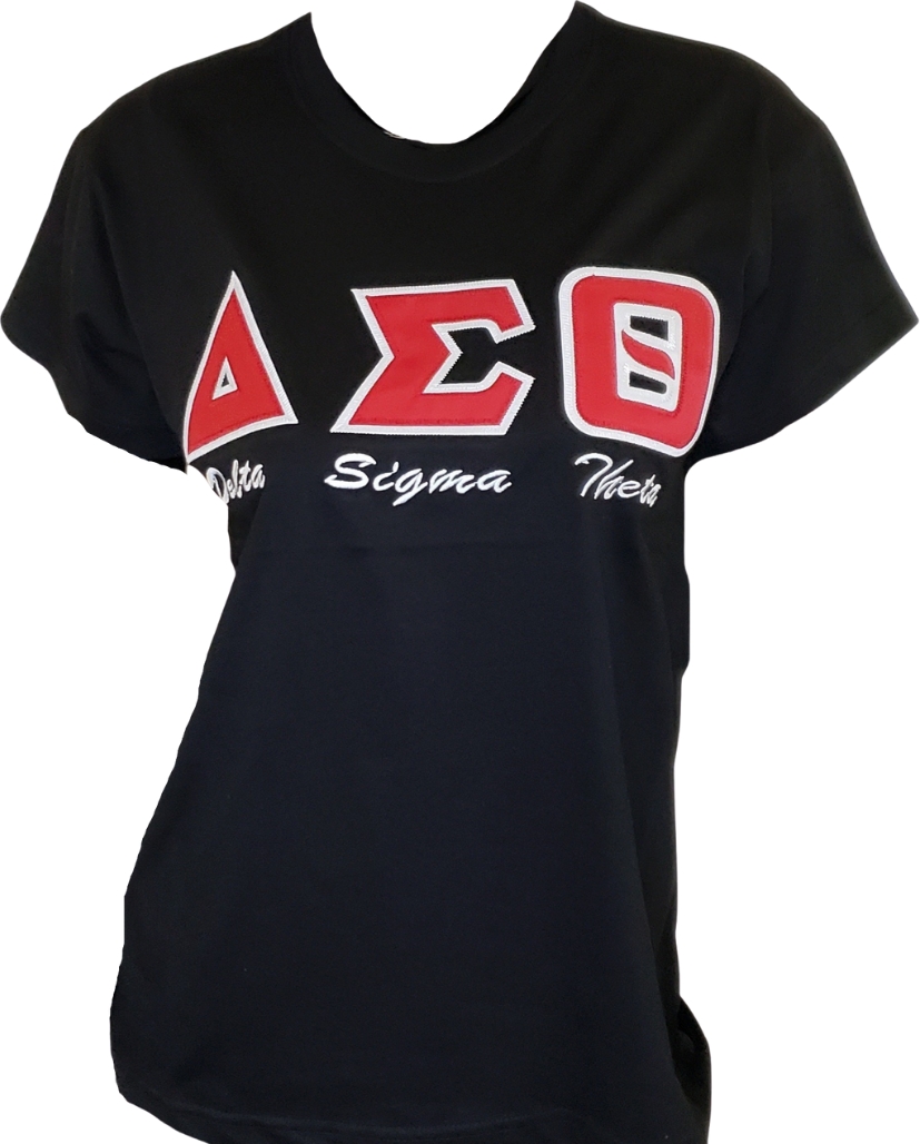 Buffalo Dallas Delta Sigma Theta Script Applique Ladies Tee Short Sleeve Black Xs 1441