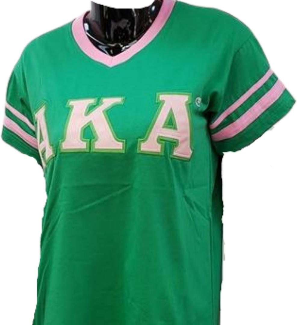 Buffalo Dallas Alpha Kappa Alpha Striped V Neck Ladies Tee Short