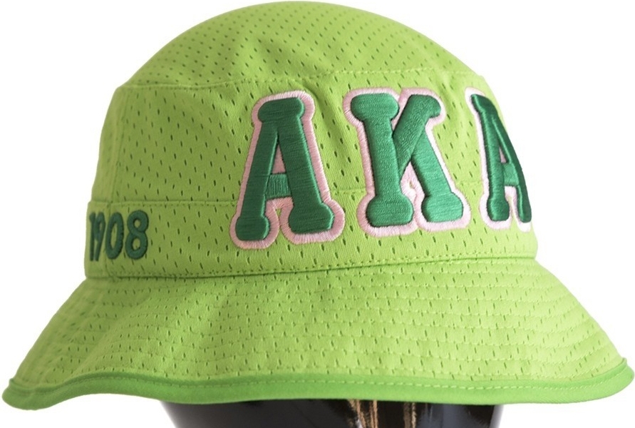 Alpha Kappa Alpha Big Letter Ladies Floppy Bucket Mesh Hat [Green - 58 ...