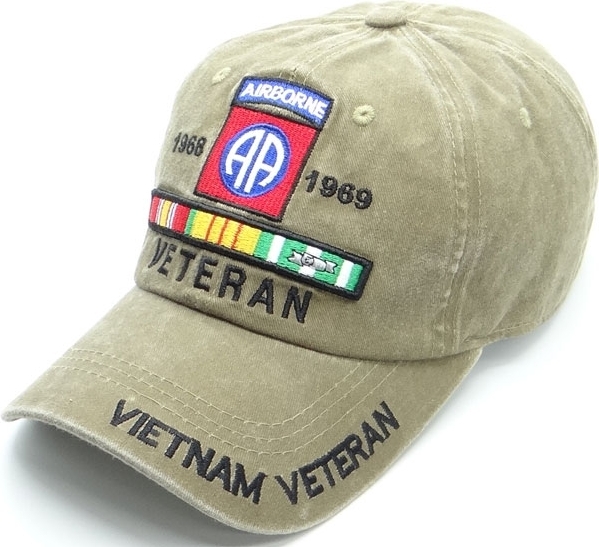 82nd Airborne Vietnam Veteran Pigment Washed Cotton Mens Cap [Beige ...