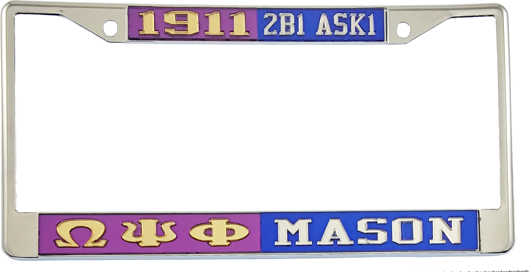 Omega Psi Phi + Mason - 2b1 Ask1 Split License Plate Frame [silver 