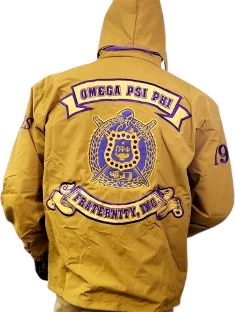 Omega Psi Phi Fraternity Mens All Weather Windbreaker Jacket Gold