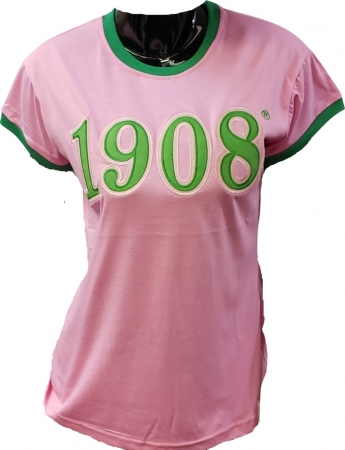 Buffalo Dallas Alpha Kappa Alpha 1908 Applique Ladies Ringer Tee [Pink ...