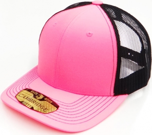 Cambridge Plain Mesh Trucker Mens Cap [Curved Bill - Neon Pink/Black ...