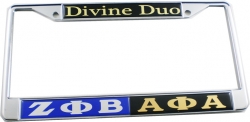 View Buying Options For The Zeta Phi Beta + Alpha Phi Alpha Split Divine Duo License Plate Frame