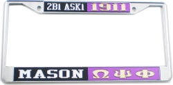 View Buying Options For The Mason - 2B1 ASK1 + Omega Psi Phi Split License Plate Frame