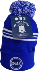 Buffalo Dallas Phi Beta Sigma Striped Mens Knit Cuff Beanie Cap With Ball  [Blue]