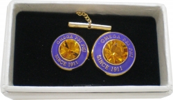 View Buying Options For The Omega Psi Phi Topaz Stone Signet Lapel Pin And Tie Tack Set