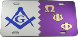 View Buying Options For The Mason + Omega Psi Phi Split Mirror License Plate