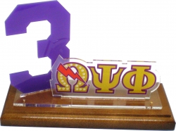 View Buying Options For The Omega Psi Phi Acrylic Desktop Line #3 With Wooden Base