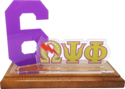View Buying Options For The Omega Psi Phi Acrylic Desktop Line #6 With Wooden Base