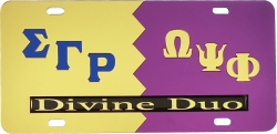 View Buying Options For The Sigma Gamma Rho + Omega Psi Phi Split Divine Duo License Plate