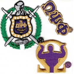 View Buying Options For The Omega Psi Phi 3-Pack A Embroidered Stick-On Applique Patches