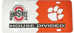 View Buying Options For The Ohio State + Clemson House Divided Split License Plate Tag