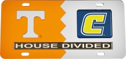 View Buying Options For The Tennessee + Tennessee at Chattanooga (UTC) House Divided Split License Plate Tag