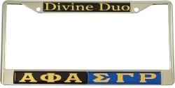 View Buying Options For The Alpha Phi Alpha + Sigma Gamma Rho Split Divine Duo License Plate Frame