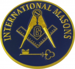 View Buying Options For The International Masons Blue House Symbol Round Car Emblem